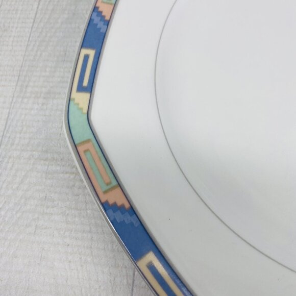 Christopher Stuart SOUTHWEST Green Blue Coral Rim White China Dinner Plate Set 4 - Picture 12 of 16